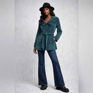 Bradley Bayou Y2K 90's Suede Belted Fully Lined Coat Small Ruffled Collar